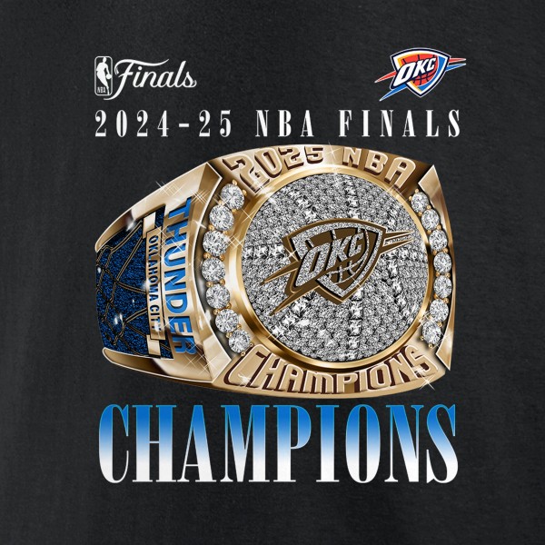 Футболка Oklahoma City Thunder Fanatics Black 2025 NBA Finals Champions Inbound Pass Ring