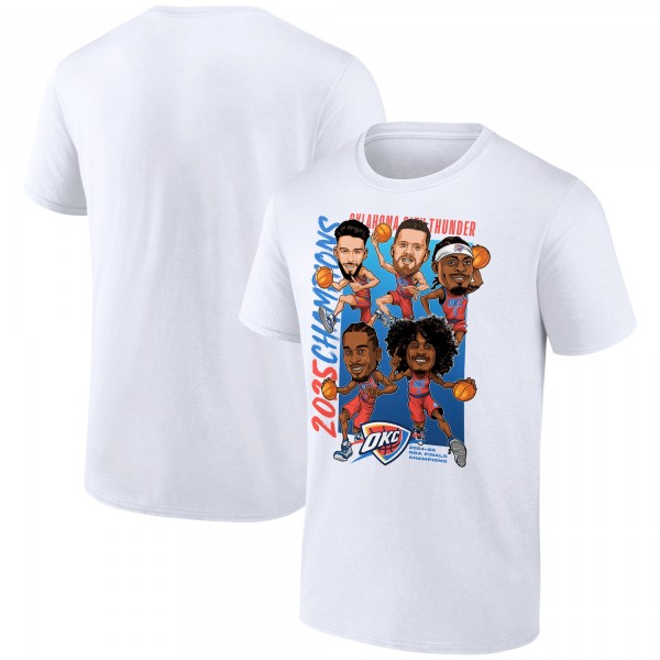 Футболка Oklahoma City Thunder Fanatics White 2025 NBA Finals Champions Caricature Full Court 
