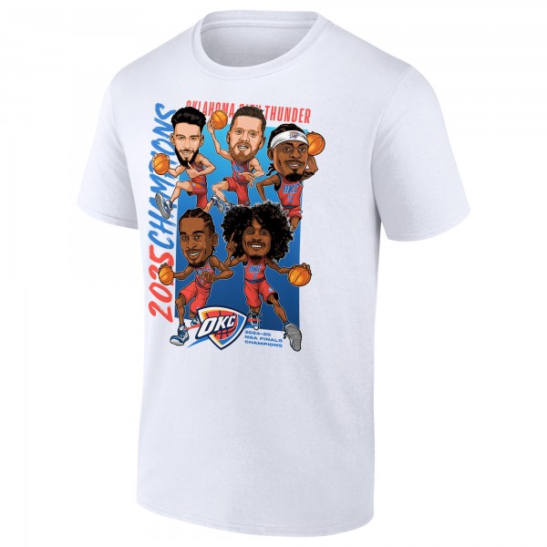 Футболка Oklahoma City Thunder Fanatics White 2025 NBA Finals Champions Caricature Full Court 