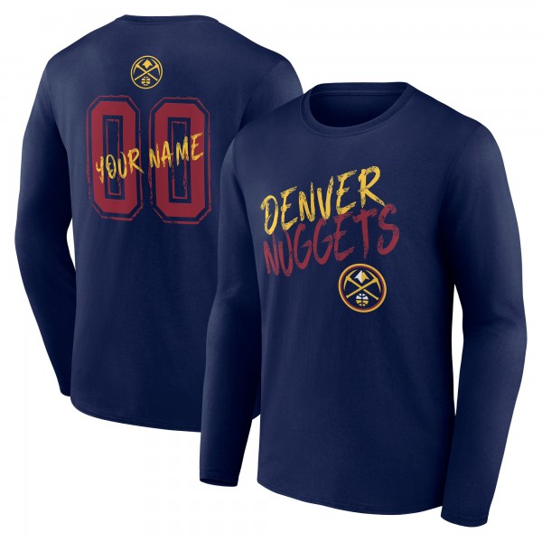 Denver Nuggets Navy Hustle Custom Long Sleeve T-Shirt