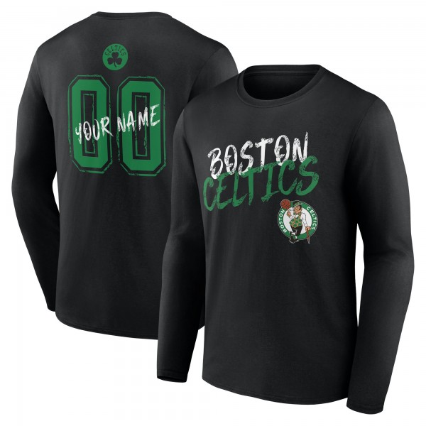 Boston Celtics Black Hustle Custom Long Sleeve T-Shirt