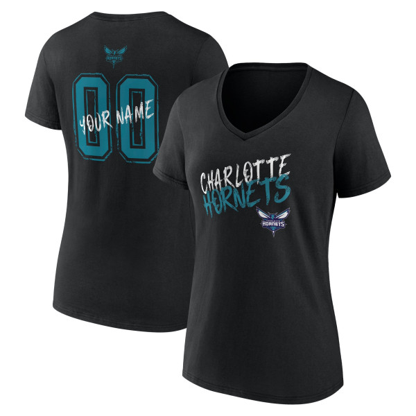 Женская Именная футболка Charlotte Hornets Black Hustle V-Neck