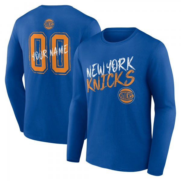 New York Knicks Blue Hustle Custom Long Sleeve T-Shirt
