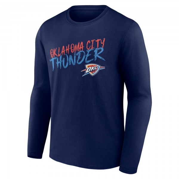 Именная футболка с длинным рукавом Oklahoma City Thunder Navy Hustle