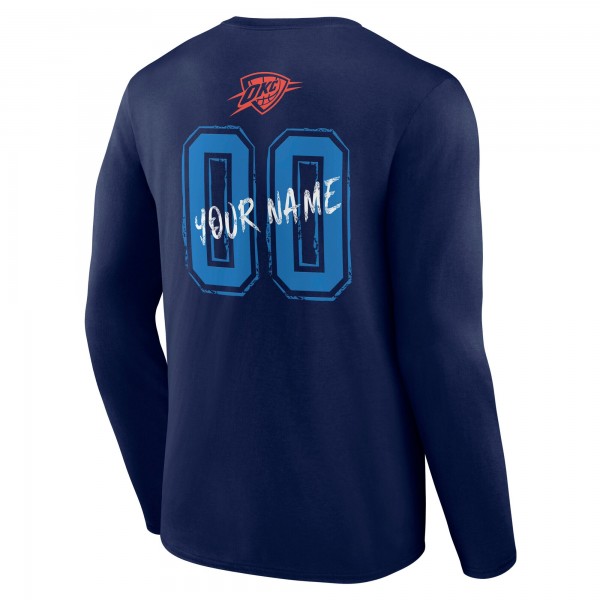 Именная футболка с длинным рукавом Oklahoma City Thunder Navy Hustle