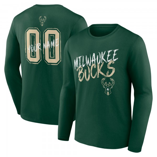 Milwaukee Bucks Hunter Green Hustle Custom Long Sleeve T-Shirt