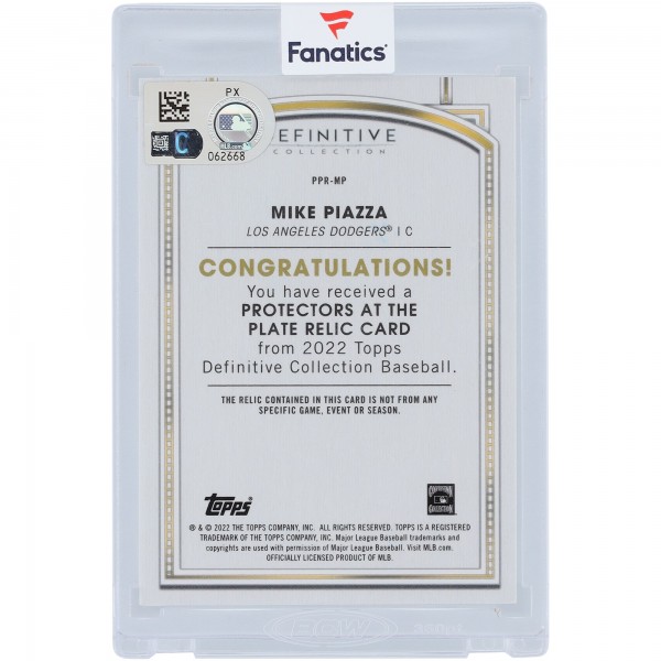 Mike Piazza Los Angeles Dodgers Autographed 2022 Topps Definitive Collection Protectors At The Plate Game-Used Relic #PPR-MP #1/25 BAS Letter Authenticated Card