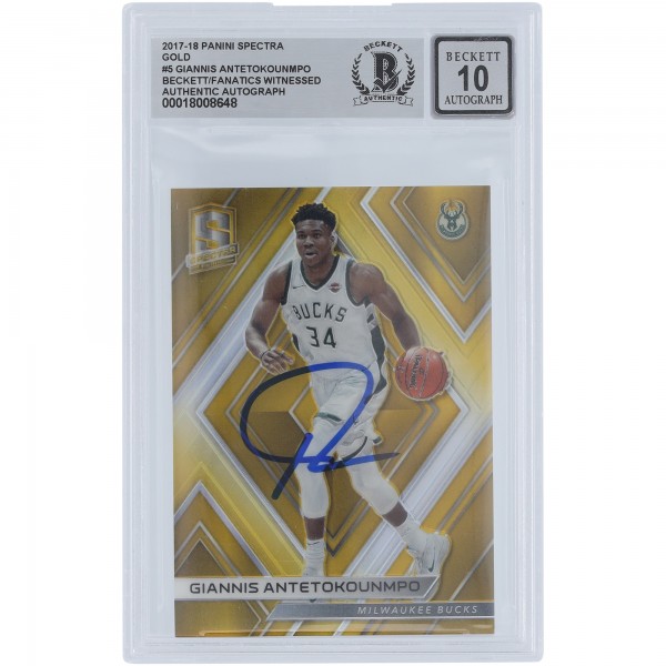 Giannis Antetokounmpo Milwaukee Bucks Autographed 2017-18 Panini Spectra Gold #5 #3/10 Beckett Fanatics Witnessed Authenticated 10 Card