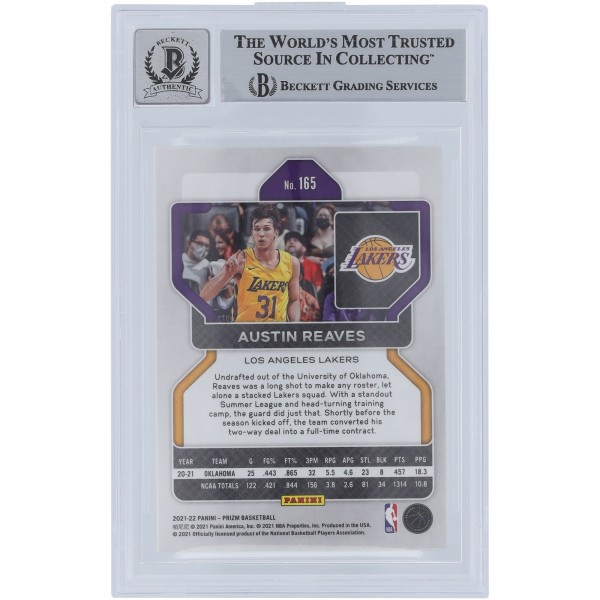 Austin Reaves Los Angeles Lakers Autographed 2021-22 Panini Prizm #165 Beckett Fanatics Witnessed Authenticated 10 Rookie Card