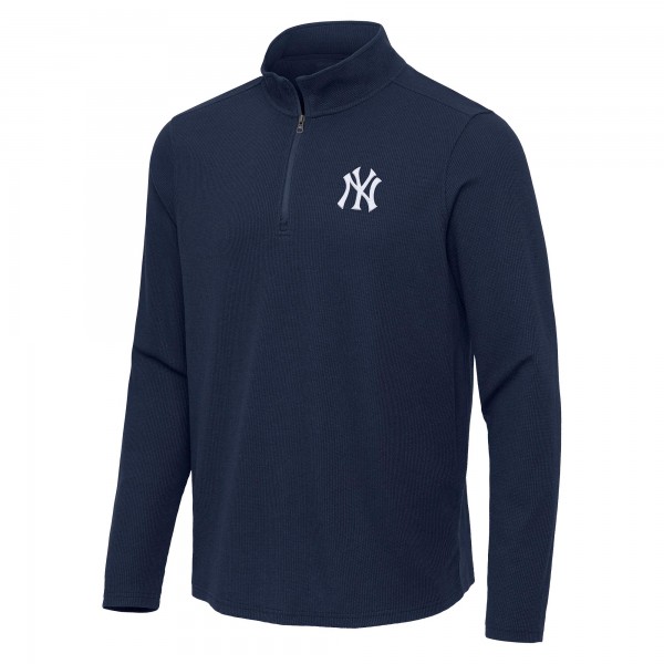 New York Yankees Antigua Heather Navy Sync Tri-Blend Quarter-Zip Pullover