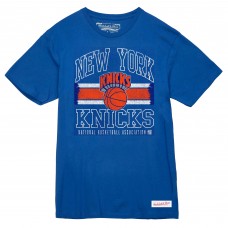 New York Knicks Mitchell & Ness Royal Striped Logo Lockup Premium T-Shirt