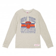 New York Knicks Mitchell & Ness Cream Striped Logo Lockup Premium T-Shirt