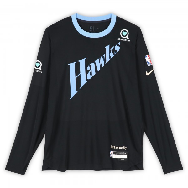 Футболка с длинным рукавом Zaccharie Risacher Atlanta Hawks Fanatics Authentic Player-Worn Black Nike City Edition from the 2024-25 NBA Season - Size LT