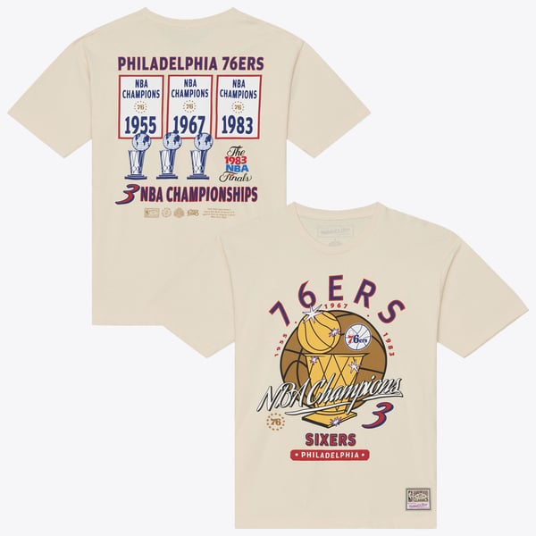 Футболка Philadelphia 76ers Mitchell & Ness Cream Hardwood Classics Champions Vintage