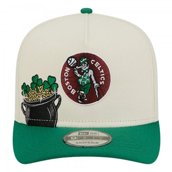 Бейсболка Boston Celtics New Era Cream Illustrated Mascot 2-Toned Pre-Curved A-Frame 9FIFTY