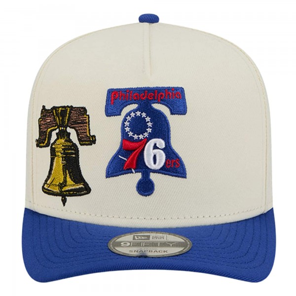 Бейсболка Philadelphia 76ers New Era Cream Illustrated Mascot 2-Toned Pre-Curved A-Frame 9FIFTY