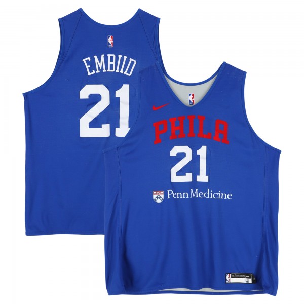 Joel Embiid Philadelphia 76ers Fanatics Authentic Practice-Used #21 Royal/Gray Reversible Jersey from the 2024-25 NBA Season - Size 2XLT