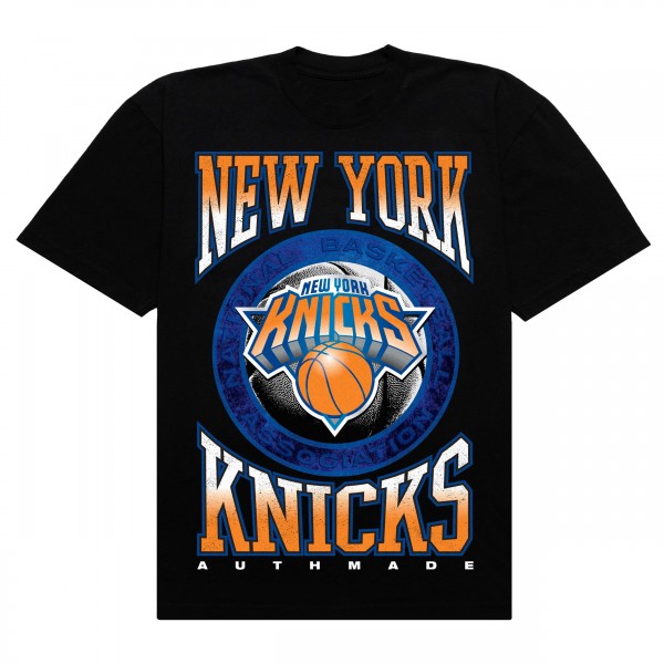New York Knicks Authmade Black Vintage Metal Premium Heavyweight T-Shirt