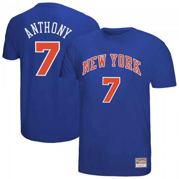 New York Knicks Carmelo Anthony Mitchell & Ness Royal Hardwood Classics Retro Name & Number T-Shirt
