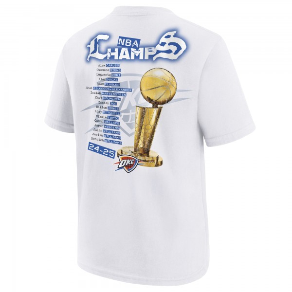Футболка Oklahoma City Thunder Youth Nike White 2025 NBA Finals Champions Parade Roster