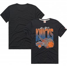 New York Knicks Homage Charcoal On Fire Tri-Blend T-Shirt
