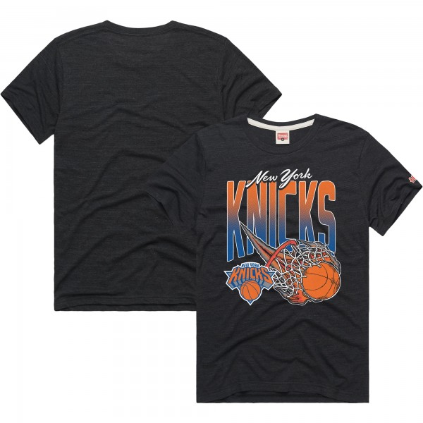 New York Knicks Homage Charcoal On Fire Tri-Blend T-Shirt