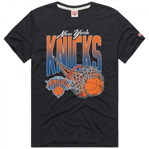 New York Knicks Homage Charcoal On Fire Tri-Blend T-Shirt