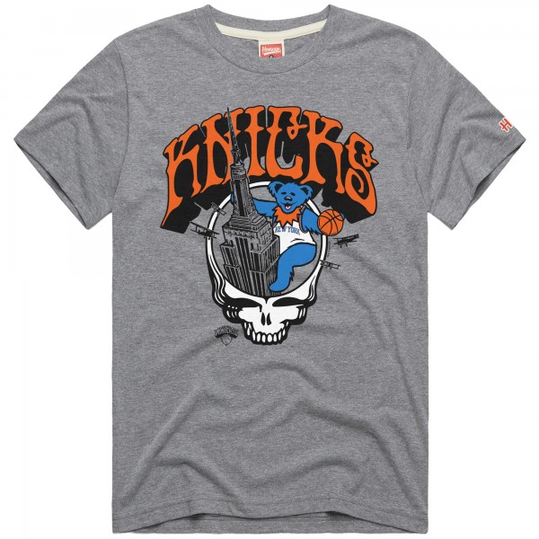 New York Knicks x Grateful Dead Homage Gray Skull Tri-Blend T-Shirt