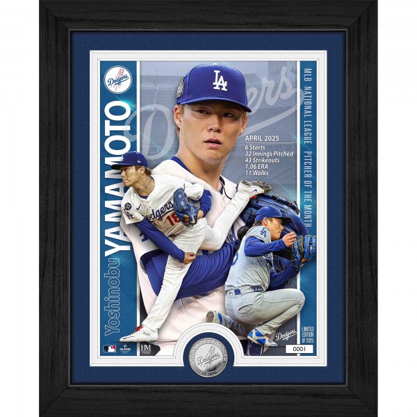 Los Angeles Dodgers Yoshinobu Yamamoto Highland Mint 13 x 16 Artist Proof Silver Coin Photo Mint