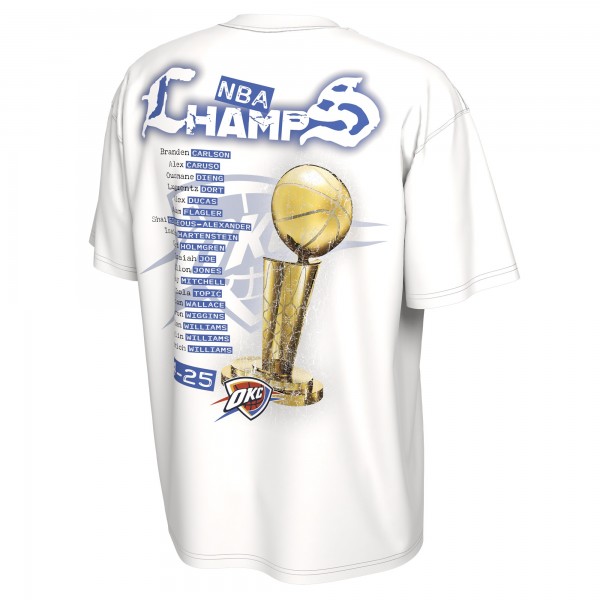 Футболка Unisex Oklahoma City Thunder Nike White 2025 NBA Finals Champions Celebration Parade Roster