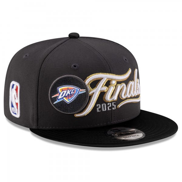 Бейсболка Oklahoma City Thunder New Era Charcoal/Black 2025 Western Conference Champions Locker Room 9FIFTY