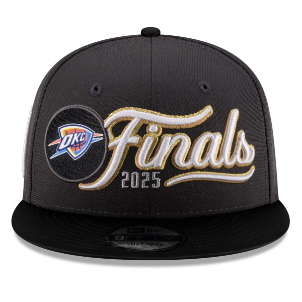 Бейсболка Oklahoma City Thunder New Era Charcoal/Black 2025 Western Conference Champions Locker Room 9FIFTY