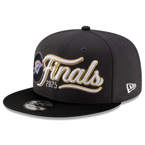 Бейсболка Oklahoma City Thunder New Era Charcoal/Black 2025 Western Conference Champions Locker Room 9FIFTY