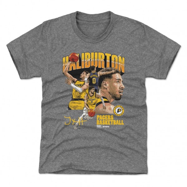 Подростковая Indiana Pacers Tyrese Haliburton 500 Level Gray Collage T-Shirt