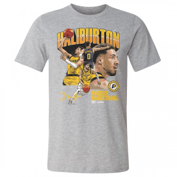 Indiana Pacers Tyrese Haliburton 500 Level Heather Gray Collage T-Shirt