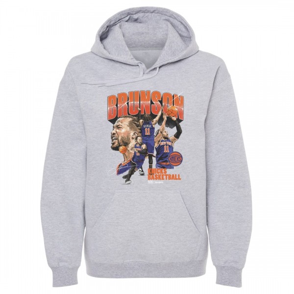 New York Knicks Jalen Brunson 500 Level Gray Collage Pullover Hoodie