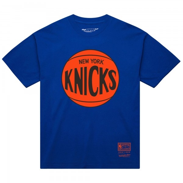 Unisex New York Knicks Mitchell & Ness Blue Hardwood Classics MVP Logo T-Shirt