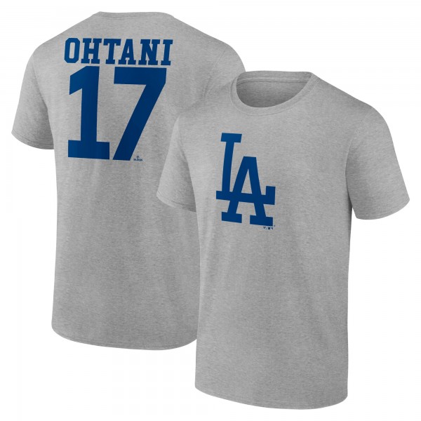 Los Angeles Dodgers Shohei Ohtani Heather Gray Player Name & Number T-Shirt