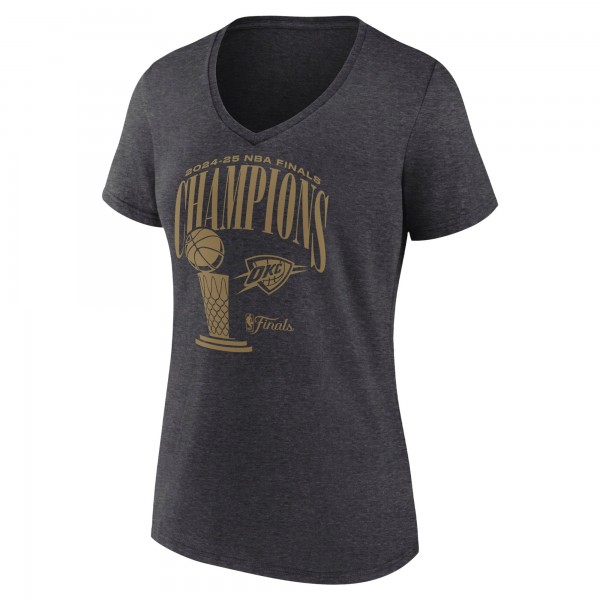 Именная футболка Women Oklahoma City Thunder Fanatics Heather Charcoal 2025 NBA Finals Champions Double Dribble V-Neck