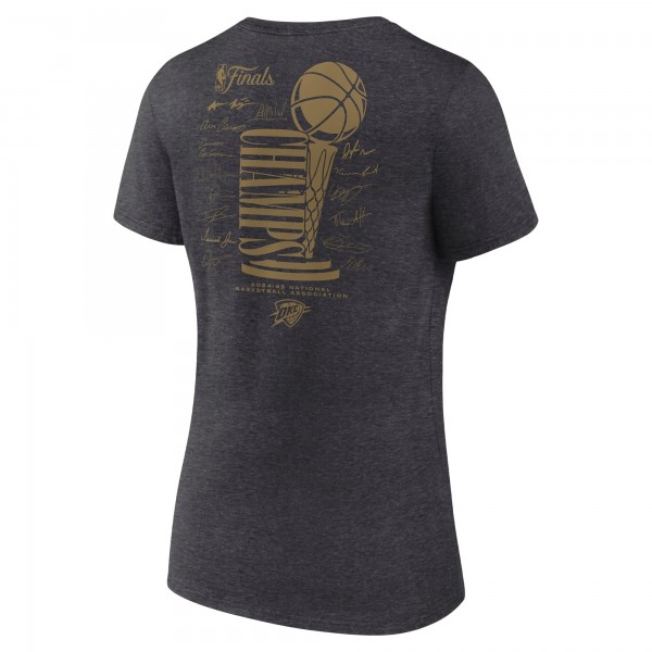 Именная футболка Women Oklahoma City Thunder Fanatics Heather Charcoal 2025 NBA Finals Champions Double Dribble V-Neck