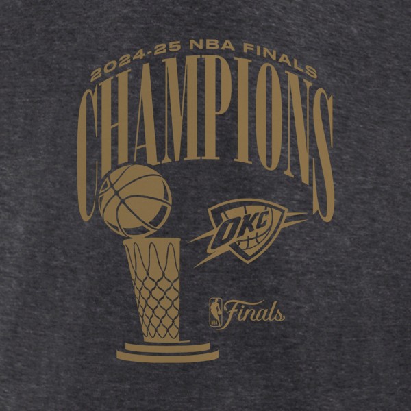 Именная футболка Women Oklahoma City Thunder Fanatics Heather Charcoal 2025 NBA Finals Champions Double Dribble V-Neck
