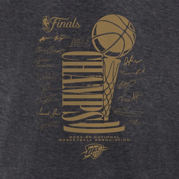 Именная футболка Women Oklahoma City Thunder Fanatics Heather Charcoal 2025 NBA Finals Champions Double Dribble V-Neck