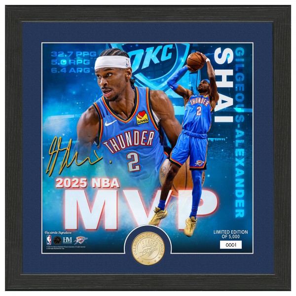 Монета и фото Oklahoma City Thunder Shai Gilgeous-Alexander Highland Mint 2025 NBA MVP 13 x 13 Bronze Coin Photo Mint