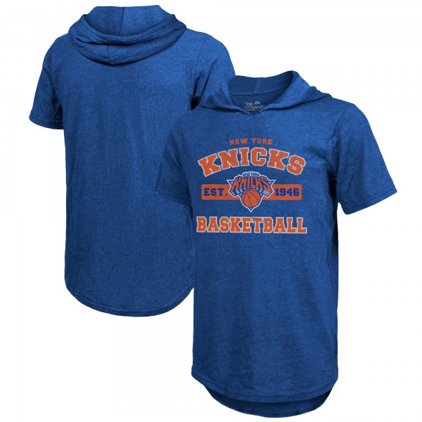 New York Knicks Majestic Threads Royal Tri-Blend Hoodie T-Shirt