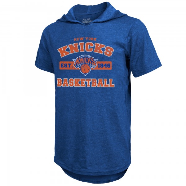 New York Knicks Majestic Threads Royal Tri-Blend Hoodie T-Shirt