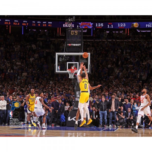 Tyrese Haliburton Indiana Pacers Unsigned Fanatics Authentic 2025 Eastern Conference Finals Game 1 vs. New York Knicks Game-Tying Shot Photograph