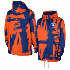 New York Knicks Nike Blue/Orange Courtside Club Premium Woven Full-Zip Hooded Jacket