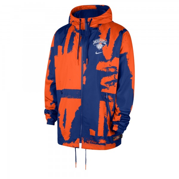 New York Knicks Nike Blue/Orange Courtside Club Premium Woven Full-Zip Hooded Jacket