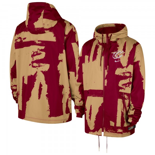 Cleveland Cavaliers Nike Wine/Gold Courtside Club Premium Woven Full-Zip Hooded Jacket