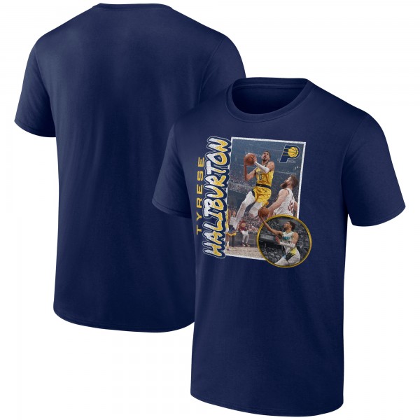 Indiana Pacers Tyrese Haliburton Navy 90s Player Graphic T-Shirt